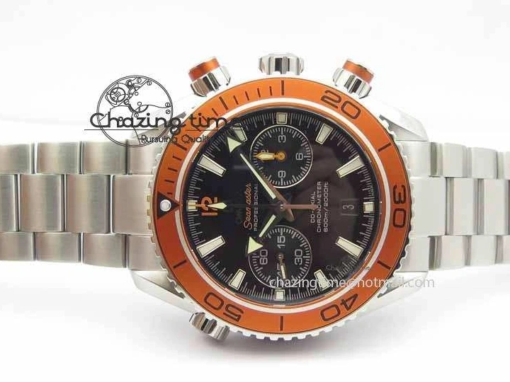 0320 Sophisticated Planet Ocean Master Chronometer Chrono SS OM 1:1 Best Edition Orange On SS Bracelet A 8156